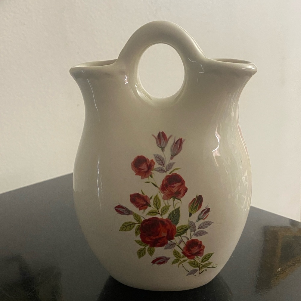 Vintage Ceramic Red Rose Flower Pattern Double Spout Vase